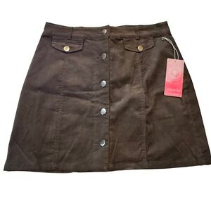 NWT Fashion On Earth Charcoal Gray Corduroy Button Front Mini Skirt L Preppy
